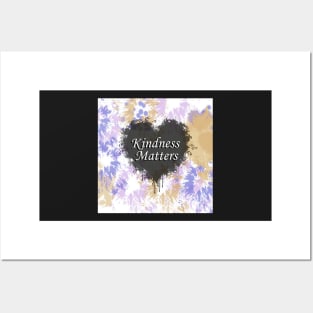 Inspirational Quote KINDNESS MATTERS Heart Black & Purple Splatter Graphic Art Designed Gifts Posters and Art